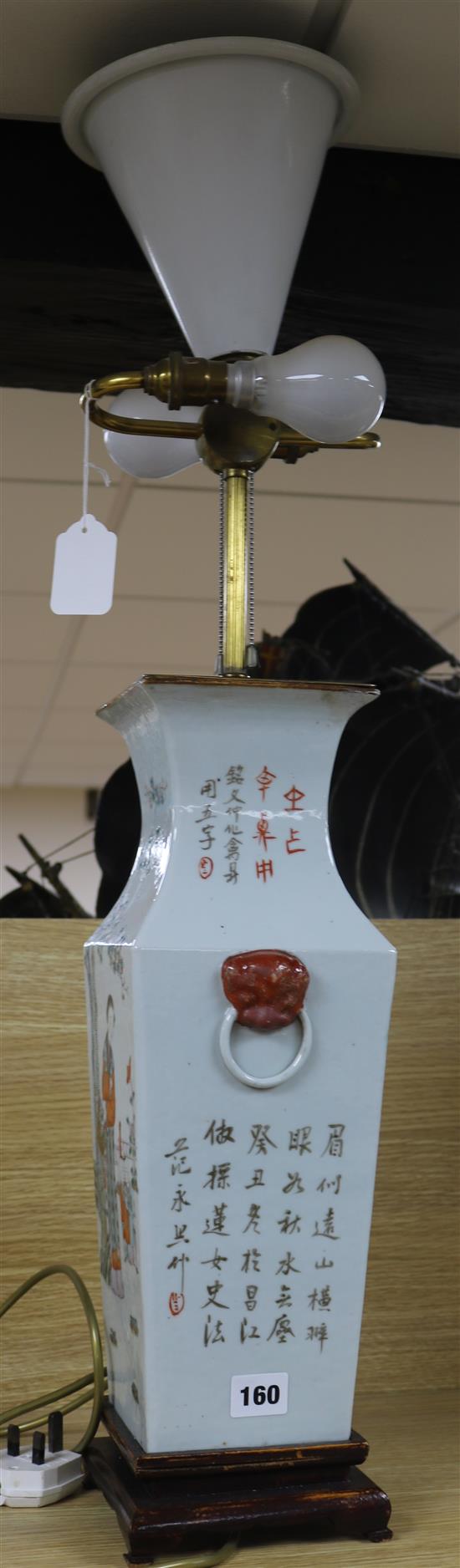 A Chinese famille rose vase, Republic period, converted to a lamp